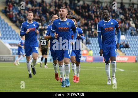 Colchester, UK. 15th July, 2012. Freddie Sears of Colchester United celebrates scoring his sides first goal to make the scoreline 1-0 - Colchester United v Scunthorpe United, Sky Bet League Two, JobServe Community Stadium, Colchester, UK - 30th August 2021 Editorial Use Only - DataCo restrictions apply Credit: MatchDay Images Limited/Alamy Live News Stock Photo