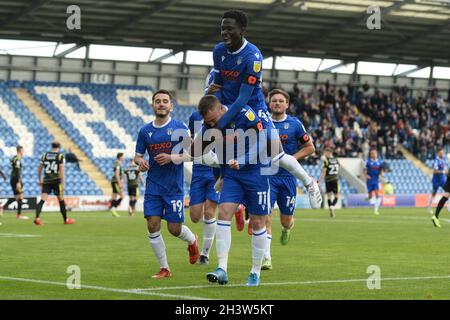 Colchester, UK. 15th July, 2012. Freddie Sears of Colchester United celebrates scoring his sides first goal to make the scoreline 1-0 - Colchester United v Scunthorpe United, Sky Bet League Two, JobServe Community Stadium, Colchester, UK - 30th August 2021 Editorial Use Only - DataCo restrictions apply Credit: MatchDay Images Limited/Alamy Live News Stock Photo