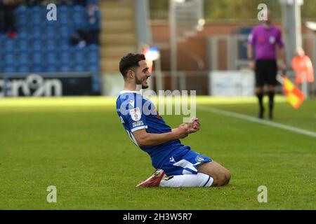 Colchester, UK. 15th July, 2012. Armando Dobra of Colchester United celebrates after scorimg his sides second goal to make the scoreline 2-0 - Colchester United v Scunthorpe United, Sky Bet League Two, JobServe Community Stadium, Colchester, UK - 30th August 2021 Editorial Use Only - DataCo restrictions apply Credit: MatchDay Images Limited/Alamy Live News Stock Photo