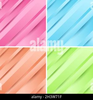 Set of abstract geometric diagonal pink, blue, green, beige gradient colors background. Vector graphic illustration Stock Vector