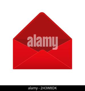 Red open empty envelope template. Holiday vector red envelope mockup isolated on white background. Stock Vector