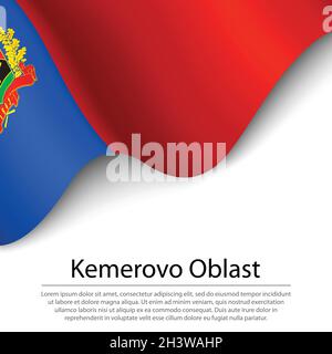 Waving flag of Kemerovo Oblast is a region of Russia on white background. Banner or ribbon vector template Stock Vector