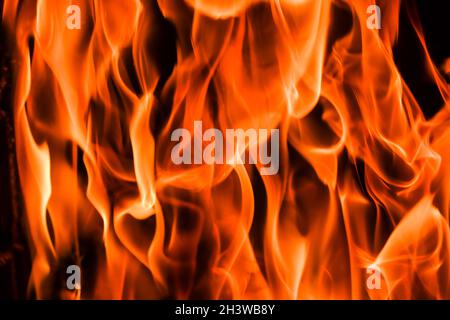 Flames of fire on a black background. The mystery of fire. Stock Photo