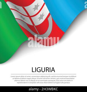 Waving flag of Liguria is a region of Italy on white background. Banner or ribbon vector template Stock Vector