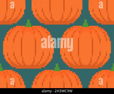 Pumpkin pixel art pattern seamless. pixelated Vegetable background. 8 bit vector texture Stock Vector