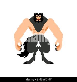 Werewolf pixel art. pixelated werwolf Monster. 8 bit wolfman monstrosity vector illustration Stock Vector