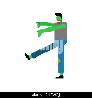 Zombie pixel art. pixelated zombi isolated. 8 bit Dead man alive Stock Vector