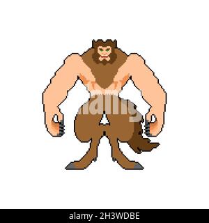 Werewolf pixel art. pixelated werwolf Monster. 8 bit wolfman monstrosity vector illustration Stock Vector