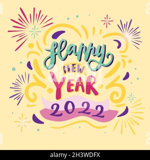 lettering happy new year 2022 with fireworks vector design illustration Stock Vector