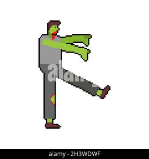 Zombie pixel art. pixelated zombi isolated. 8 bit Dead man alive Stock Vector