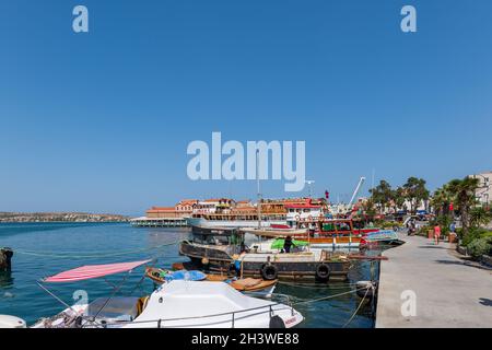 Ayvalik, Turkey - September 2021: Ayvalik waterfront harbour view. Ayvalık is a popular seaside town on the northwestern Aegean coast of Turkey. Stock Photo