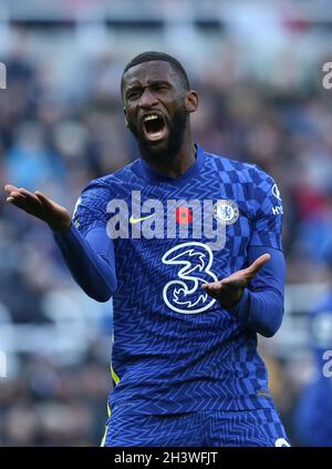 NEWCASTLE UPON TYNE, UK. OCT 30TH Antonio Rudiger of Chelsea reacts during the Premier League match between Newcastle United and Chelsea at St. James's Park, Newcastle on Saturday 30th October 2021. (Credit: Will Matthews | MI News) Credit: MI News & Sport /Alamy Live News Stock Photo