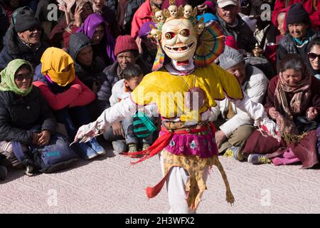 Mask dance performed by a Buddhist monk. Spituk Monastery, Ladakh Stock Photo