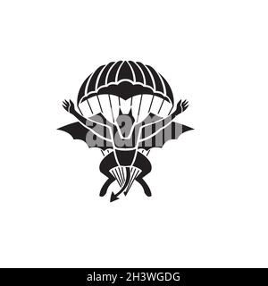 Red Devils Parachute Regiment Free Fall Team Showing a Demon Devil or Bat with Parachute Jumping Front View Military Badge Black Stock Photo