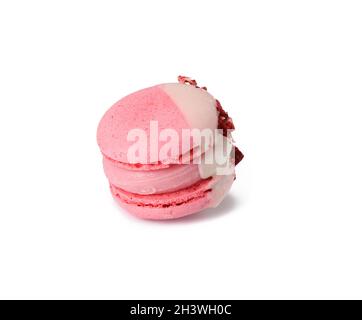 Raspberry macaroon isolated on white background, delicious dessert Stock Photo
