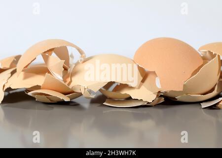 Empty egg shells. This household waste is usually left over from the preparation of a meal. Stock Photo