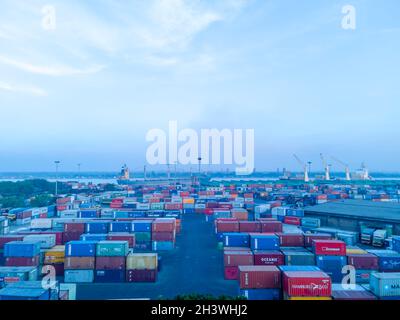 Container Terminal of Chittagong Sea Port, Bangladesh. Stock Photo