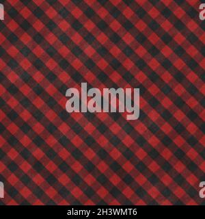 Natural Red Black Plaid Fabric texture as background Stock Photo