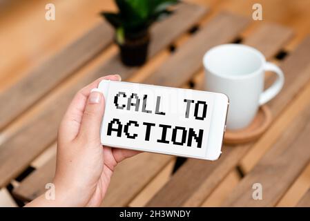 Inspiration showing sign Call To Action. Business showcase exhortation do something in order achieve aim with problem Voice And Video Calling Stock Photo