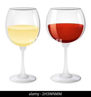 White and red wine in glasses - Vector Stock Photo