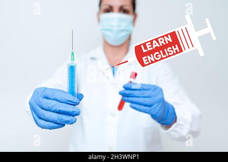 Conceptual display Learn English. Business approach gain acquire knowledge in new language by study Testing New Vaccine For The Virus Presenting Stock Photo