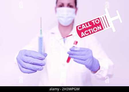 Conceptual caption Call To Action. Business approach exhortation do something in order achieve aim with problem Testing New Vaccine For The Virus Stock Photo