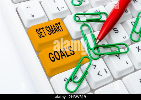 Conceptual caption Set Smart Goals. Business approach giving criteria to guide in the setting of objectives Writing Interesting Online Topics, Typing Stock Photo