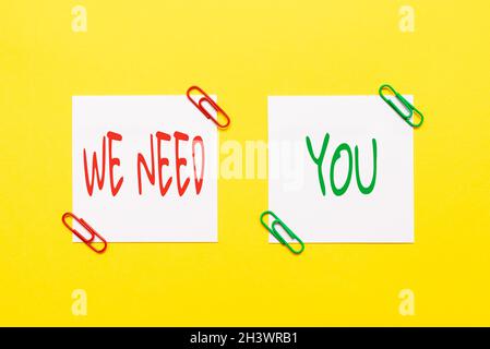 Text showing inspiration We Need You. Business concept to fulfill the needs of the assignment duty or obligation Critical Thinking Finding Clues Stock Photo