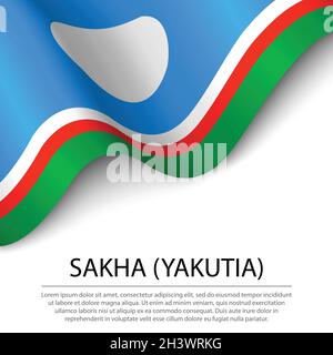 Waving flag of Sakha is a region of Russia on white background. Banner or ribbon vector template Stock Vector