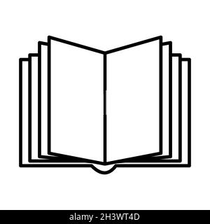 Open book icon. Studying information black and white education symbol. Vector illustration. Stock Vector