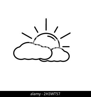 Sun behind clouds icon. Cloudy weather forecast symbol for website or mobile app. Vector illustration isolated on white background. Stock Vector