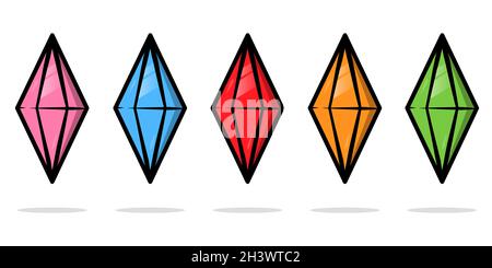 Diamond icon set. Multi color gem stones crystals symbol. Vector illustration. Stock Vector