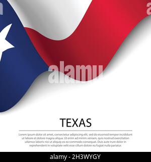 Waving flag of Texas is a state of USA on white background. Banner or ribbon vector template Stock Vector