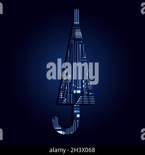 Umbrella symbol with a technological electronics circuit. Blue background. Stock Vector