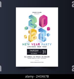 isometric new year  2022 party flyer template vector design illustration Stock Vector