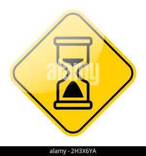 Hourglass icon on yellow street sign frame. Countdown loading symbol. Vector illustration. Stock Vector