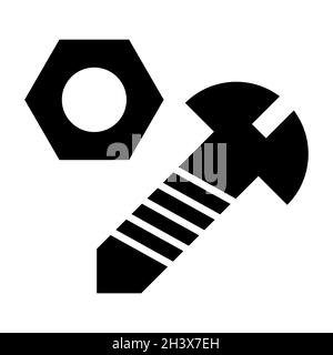 Bolt and nut icon isolated on white background. Industrial mechanical screw symbol. Vector illustration flat design style. Stock Vector