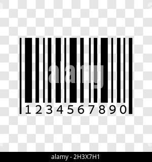 Barcode product unique identification system number icon. Black information symbol. Vector illustration isolated on transparent background. Stock Vector