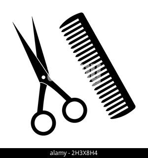 Scissors and comb icon. Barber shop hairstyling equipment symbol isolated on white background. Vector illustration. Stock Vector