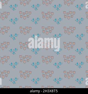 Seamless pattern with small stylized pink and blue flowers. Stock Vector