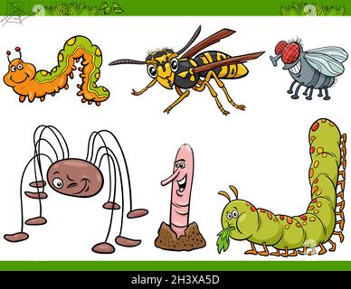 Funny insects characters set cartoon illustration Stock Photo