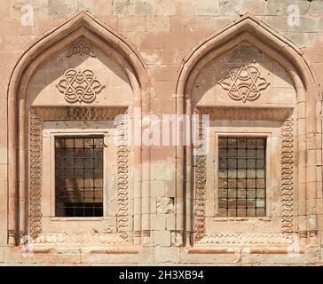 Windows of Ishak Pasha Palace in Dogubayazit, Agri Province, eastern Turkey Stock Photo