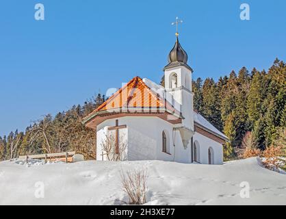 Ecumenical St. Hubertus Chapel Forst near Scheidegg in AllgÃ¤u Stock Photo