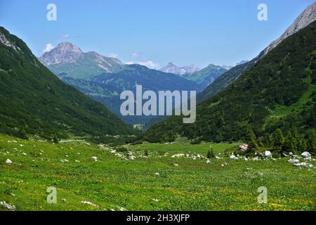 Lechquellengebirge near Formarinjoch, view to the Warther Horn, Vorarlberg, Austria Stock Photo