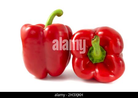 Red bell pepper, paprika isolated on white background. Vegetables close up. Stock Photo