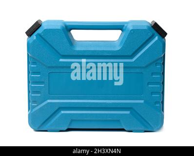 Blue plastic tool case isolated on white background Stock Photo