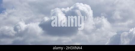 Panorama of thick fluffy gray clouds in the sky. Stock Photo