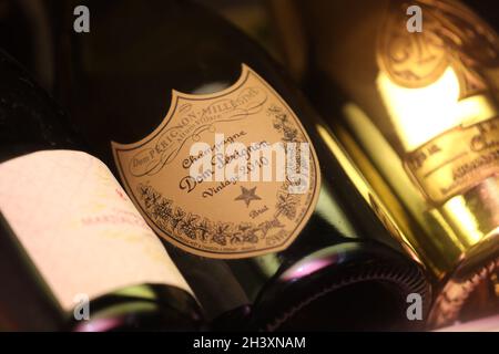 Vintage 2010 brut Bottles of Dom Pérignon Champagne in London, UK. Stock Photo