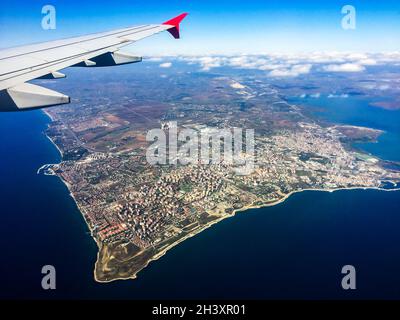 Aerial shooting from an airplane flying over the Sea of Marmara. Turkey. Istanbul. Stock Photo