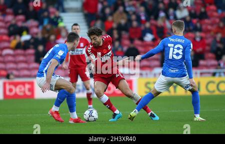 MIDDLESBROUGH, UK. OCT 30TH Middlesbrough's Matt Crooks during the Sky Bet Championship match between Middlesbrough and Birmingham City at the Riverside Stadium, Middlesbrough on Saturday 30th October 2021. (Credit: Michael Driver | MI News) Credit: MI News & Sport /Alamy Live News Stock Photo